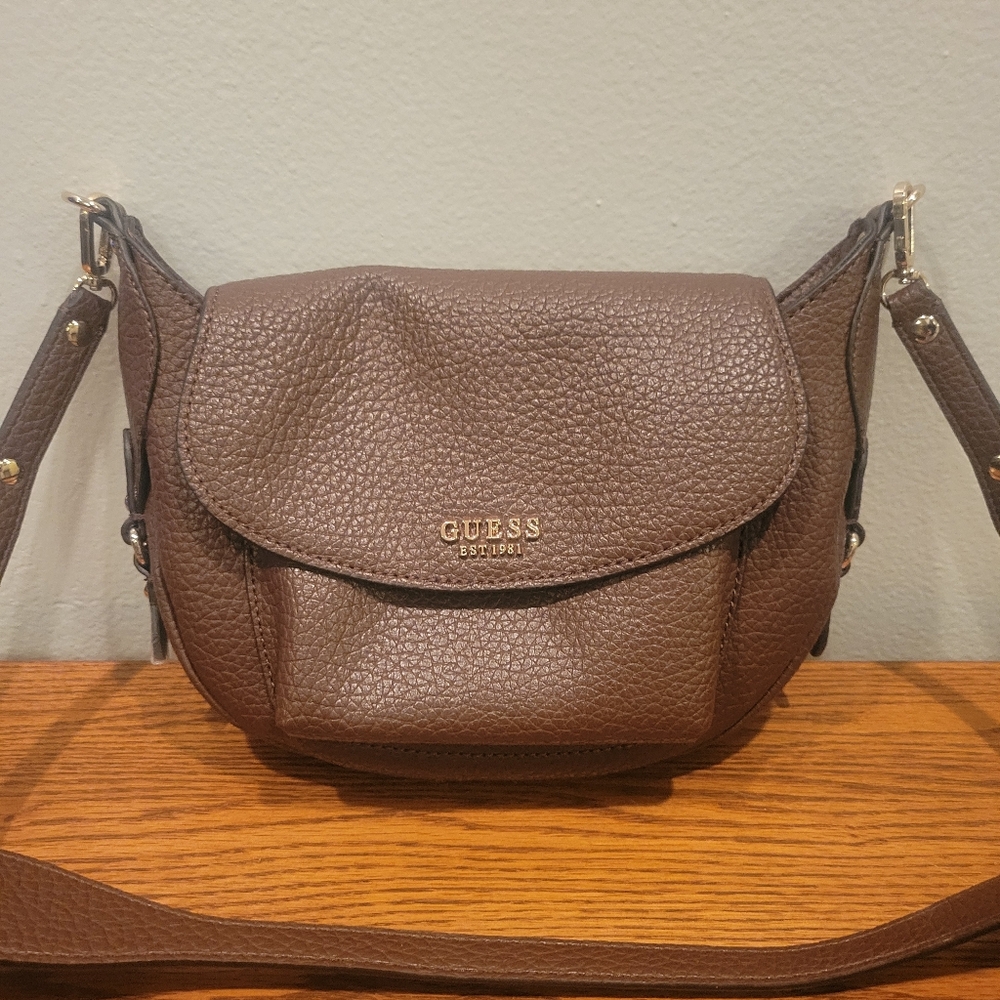 GUESS Brown Pebbled Leather Crossbody Bag